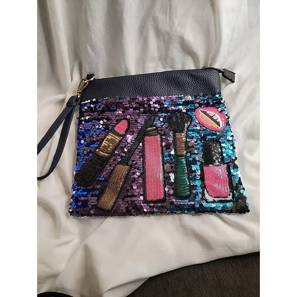 Festive Sequinned Cross‎ Body Makeup Bag Purse Clutch